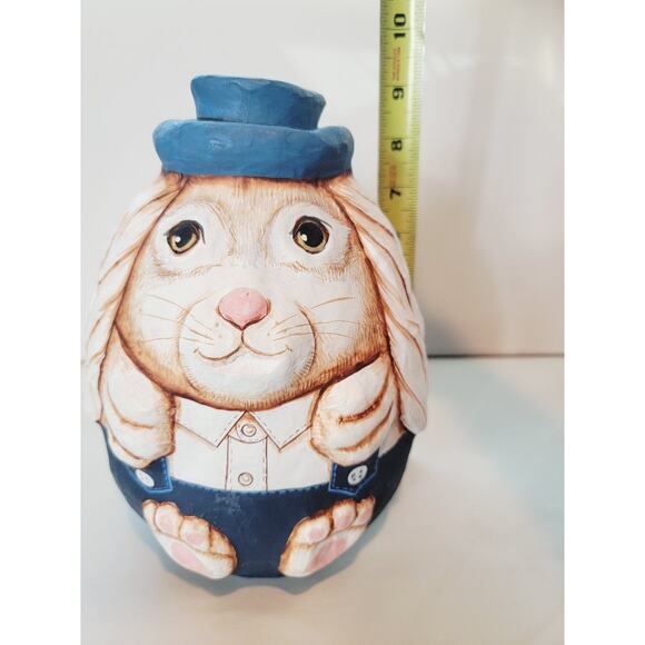 Bunny Rabbit Paper Mache Figurine Hand-Crafted Lightweight Home Decor Blue White - Picture 6 of 9